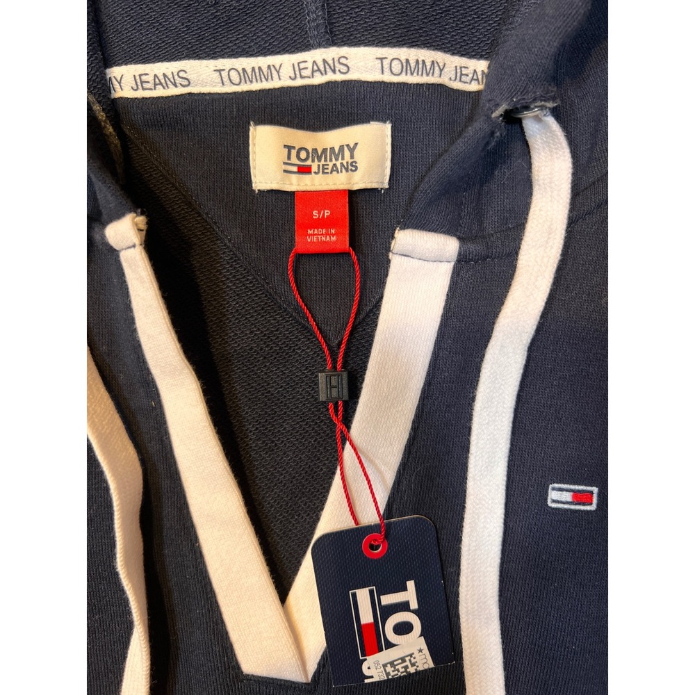 Tommy‎ Jeans Hoodie Dress Logo Tape Hem Short Sleeve Casual Size Blue - Picture 7 of 13